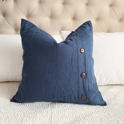 Linen Throw Pillow Cover with buttons