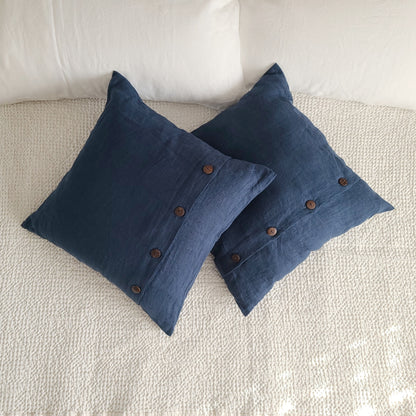 Linen Throw Pillow Cover with buttons