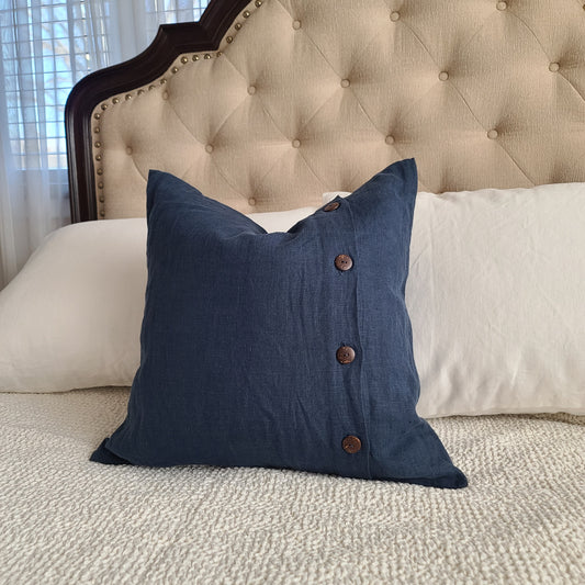 Linen Throw Pillow Cover with buttons