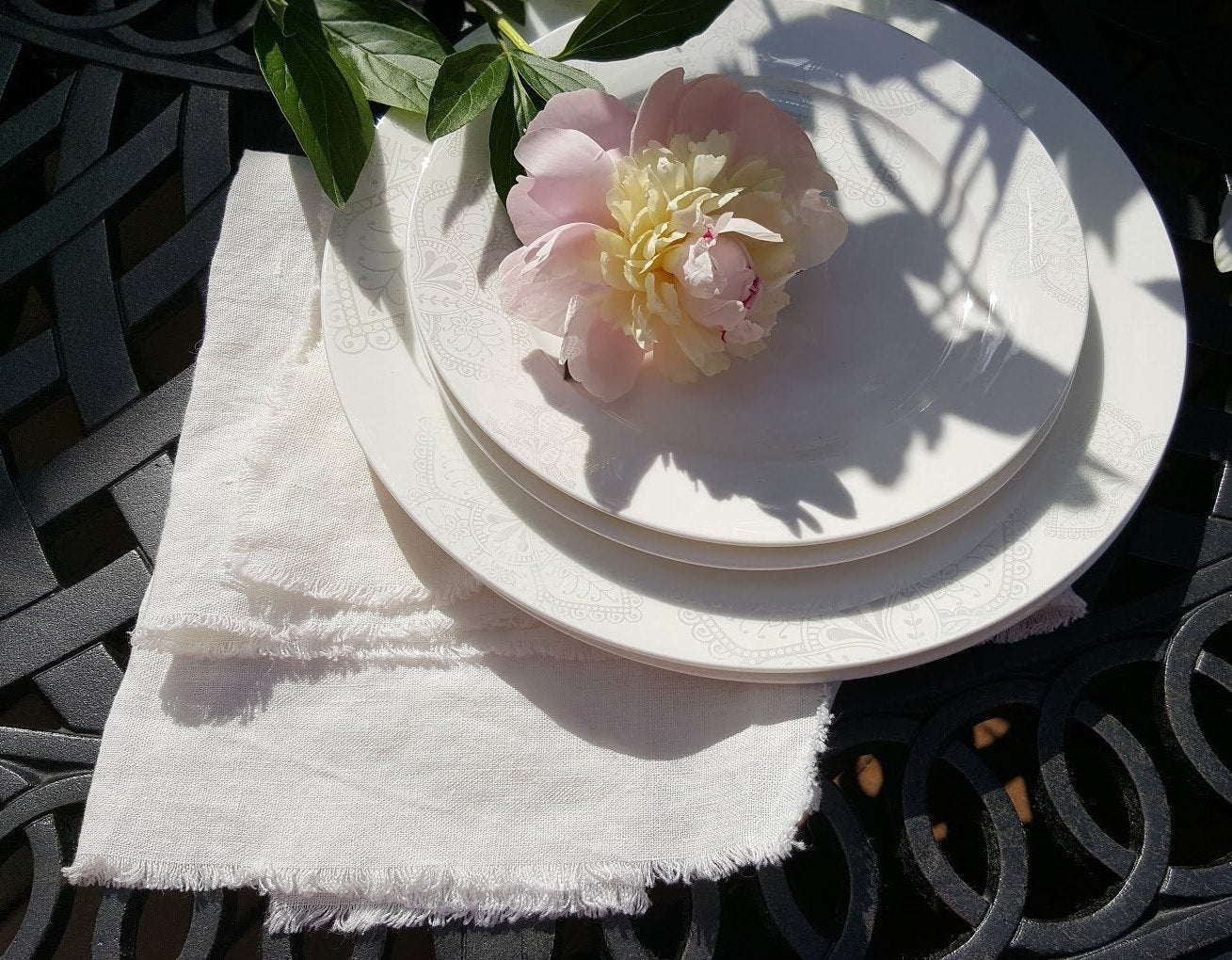 Bulk Raw Edge Linen Napkins in Warm White