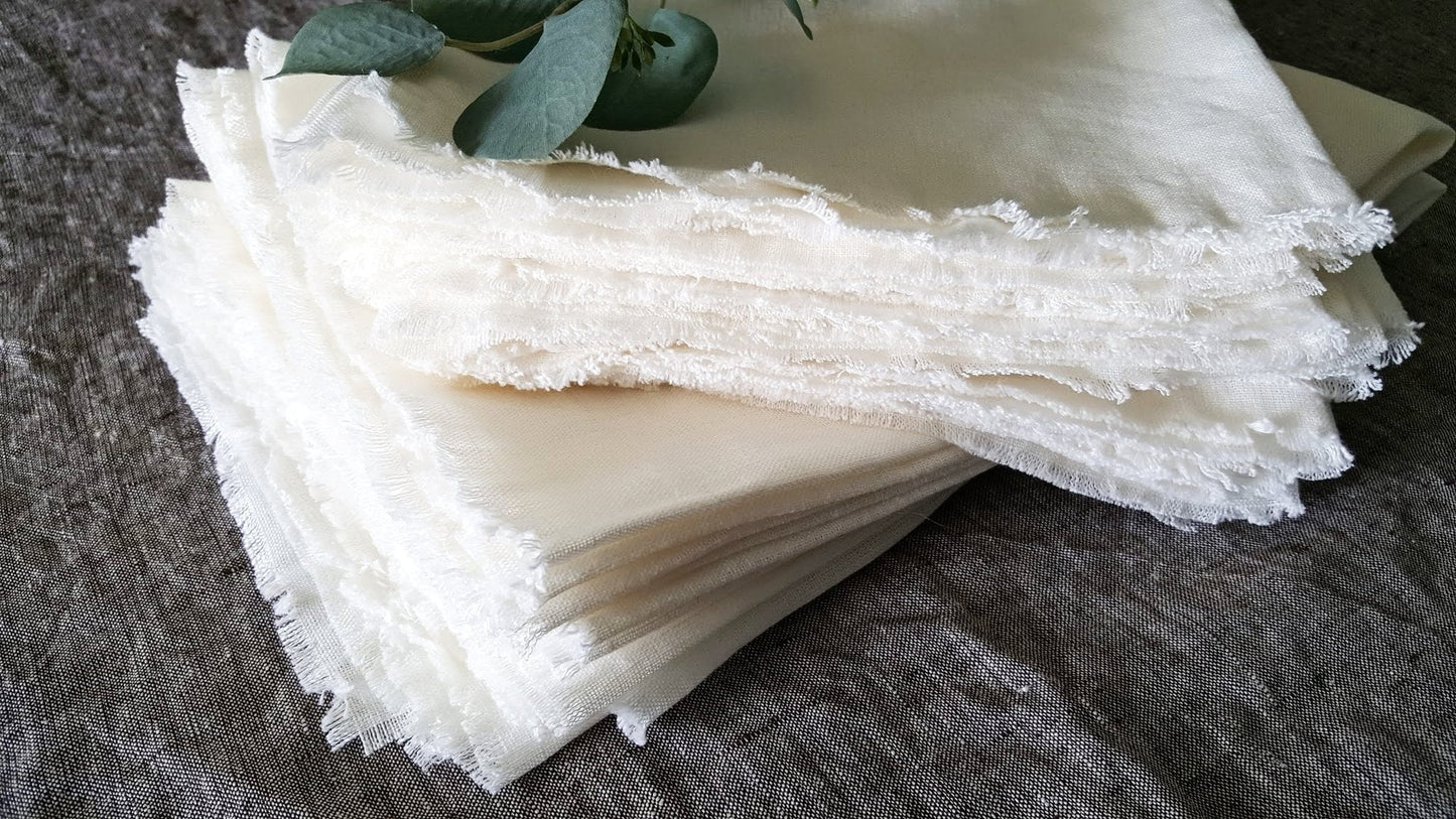 Bulk Raw Edge Linen Napkins in Warm White